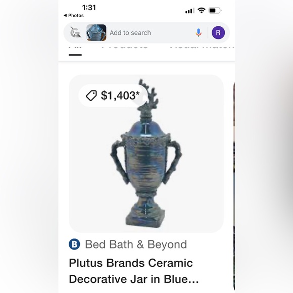 PLUTUS BRANDS DECORATIVE CERAMIC BLUE VASE CORAL LID - Picture 4 of 5